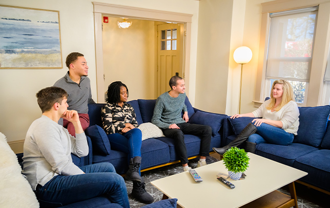 Group of patients talking in the common area